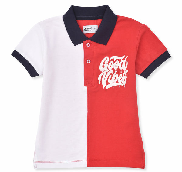 Boys Red and White Good Vibes Polo Shirt