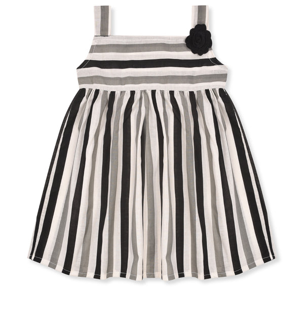 Girls Black Printed Striped Frock