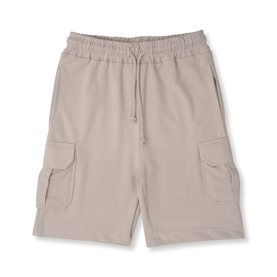 BEIGE LIGHT TERRY CARGO SHORTS