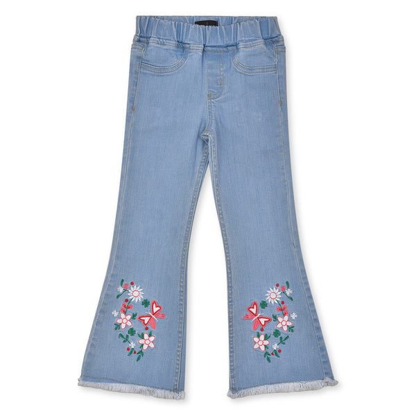 Girls Bell Bottom Embroidery Jeans