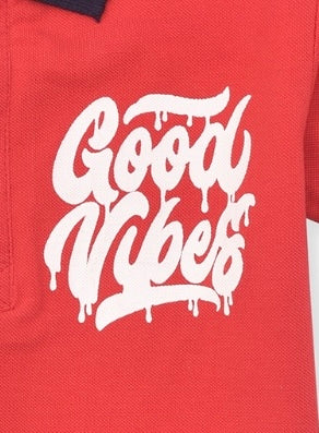 Boys Red and White Good Vibes Polo Shirt
