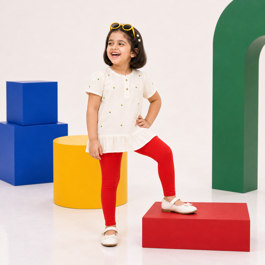 Girls Red Basic Tights