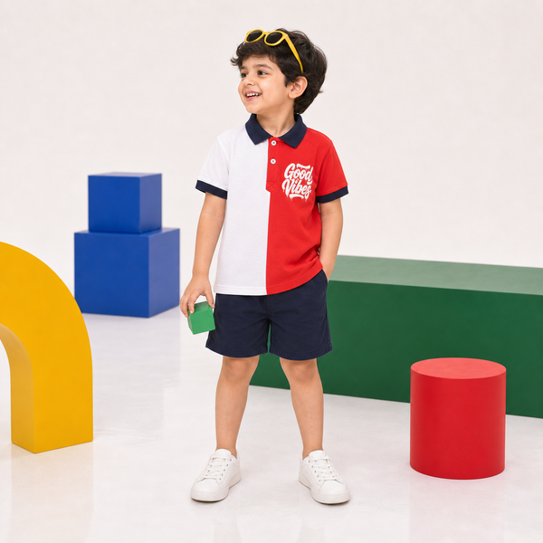 Boys Red and White Good Vibes Polo Shirt