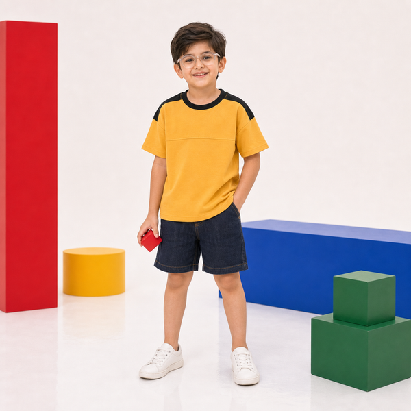 Boys Yellow Brave Mode Drop Shoulder T-Shirt