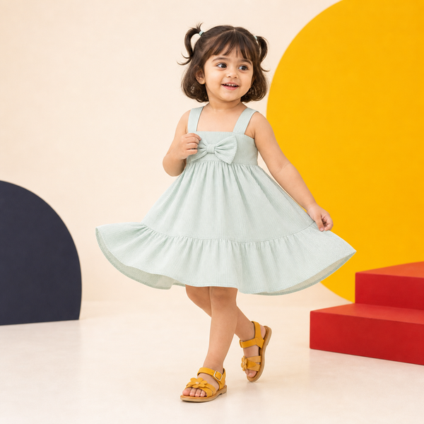 Girls Green Parrot Knot Frock