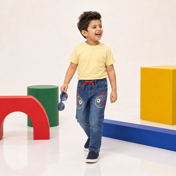 Boys Blue Fish Embroidery Jeans