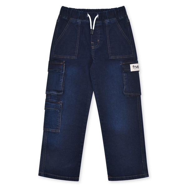 Boys Dark Blue Cargo Jeans