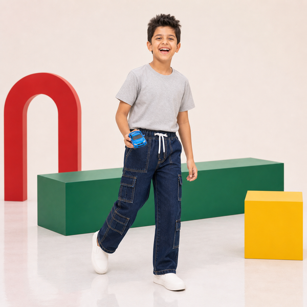 Boys Dark Blue Cargo Jeans