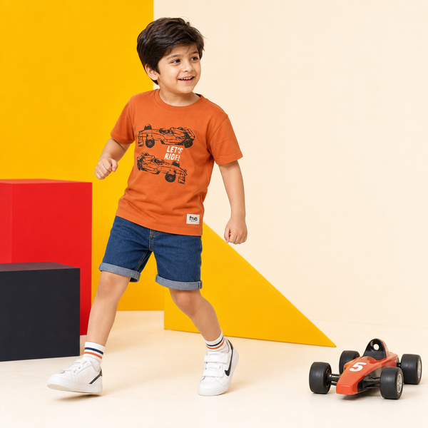 Boys Orange Formula Racing Cars T-Shirt