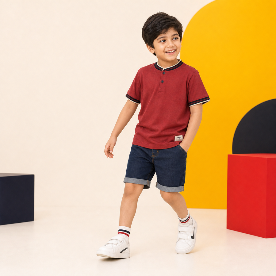Five Kidswear Boys Henley T-Shirt studio model shot