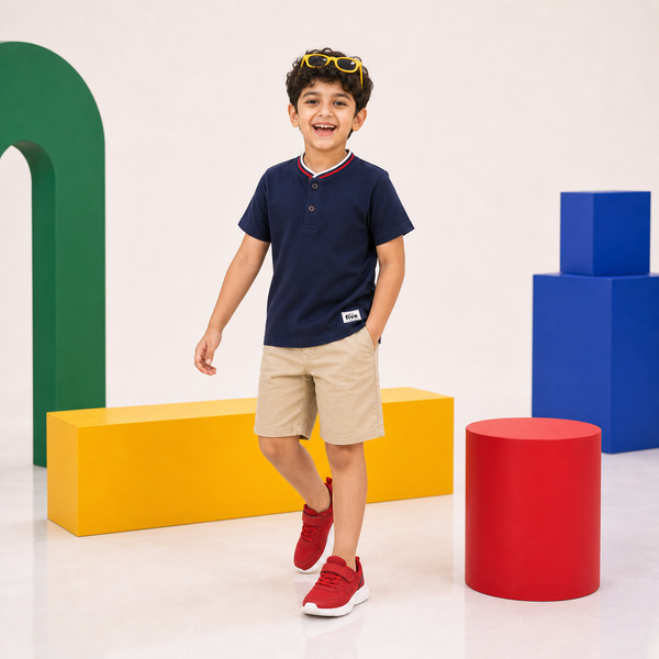 Boys Navy Blue Henley T-Shirt with Multi Rib