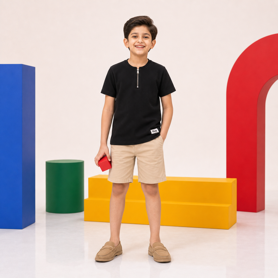 Boys Black Knitted Zip T-Shirt