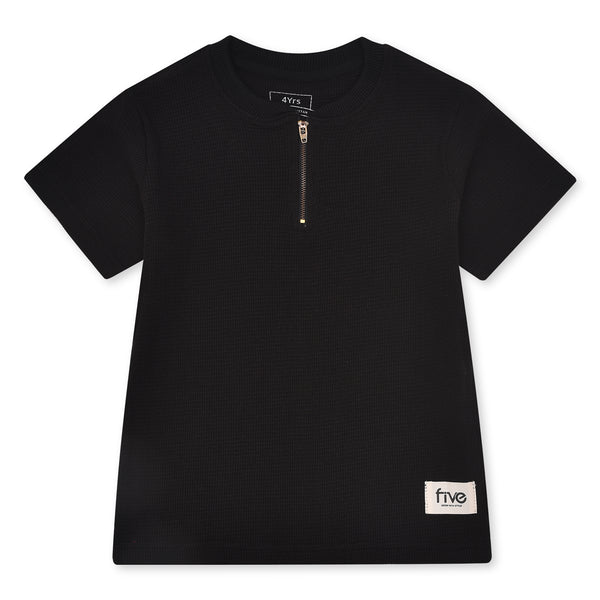 Boys Black Knitted Zip T-Shirt