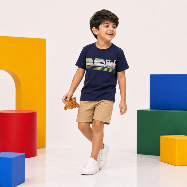 Boys Navy Blue Train T-Shirt