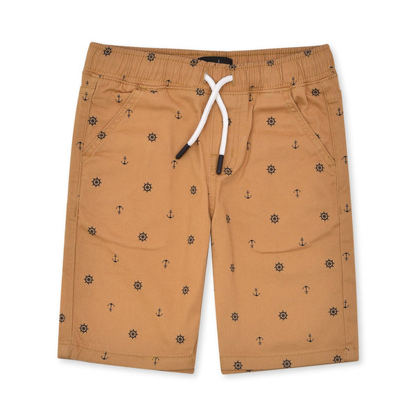 Boys Khaki Printed Pullup Shorts