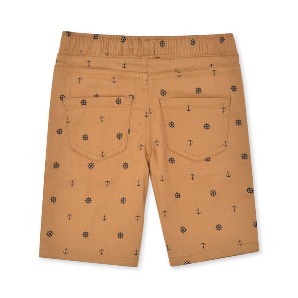 Boys Khaki Printed Pullup Shorts