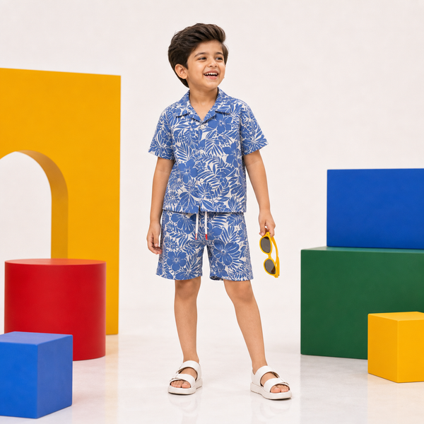 Boys Blue Printed Co-ord Set