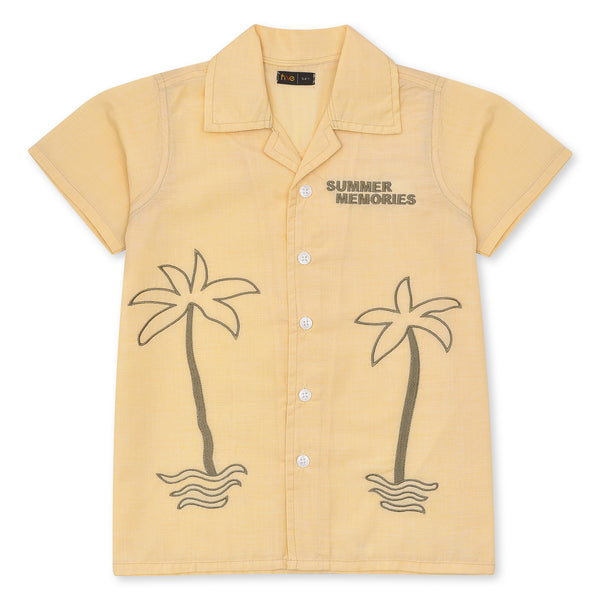 Boys Yellow Cuban Collar Embroidery Shirt