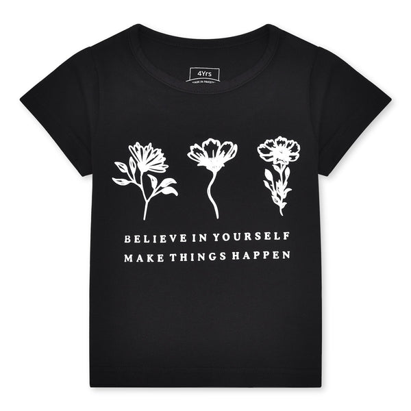 Girls Black Flower T-Shirt