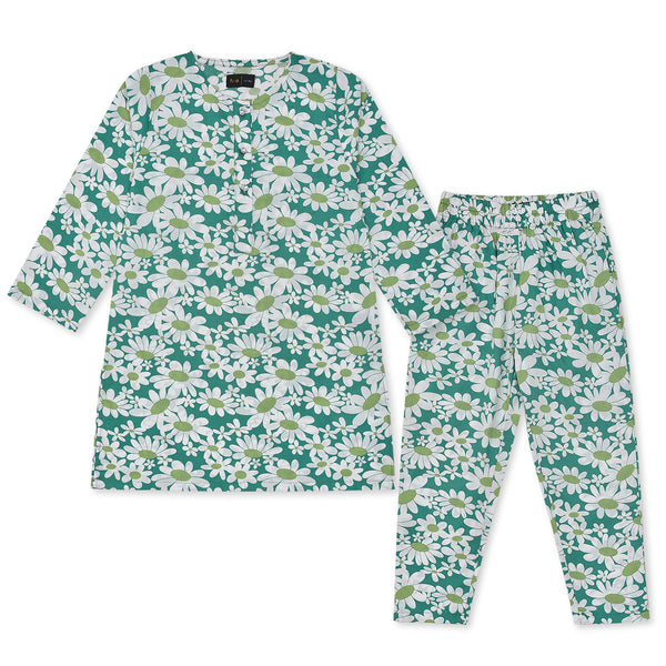 Girls Dark Green Woven Co-ord Set