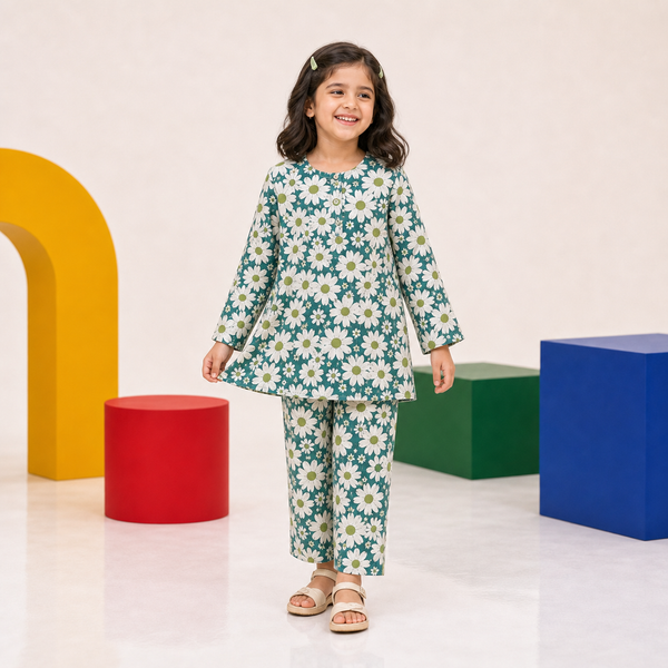 Girls Dark Green Woven Co-ord Set