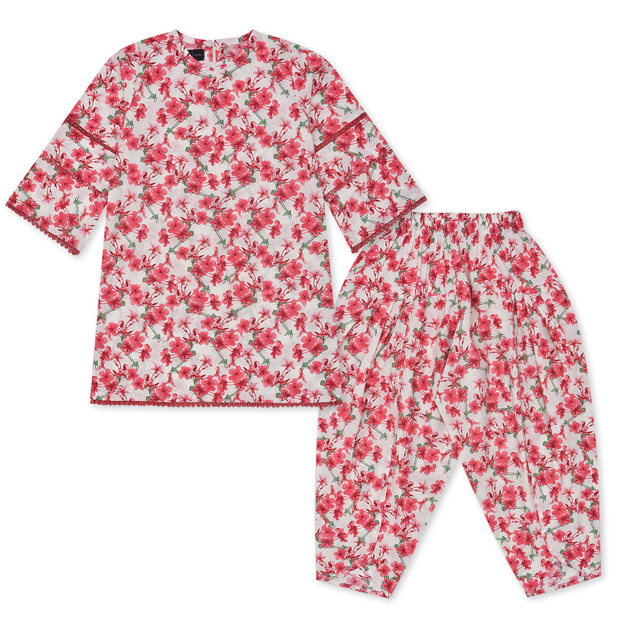 Girls Shocking Pink Tulip Shalwar Co-ord Set - detail