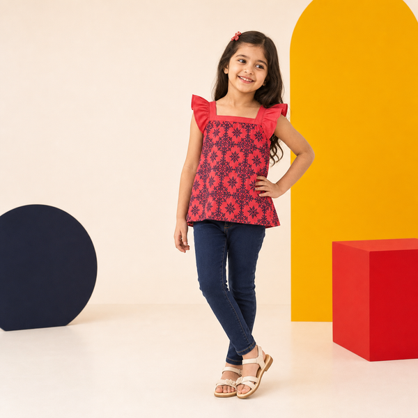 Girls Blue Embroidery Top