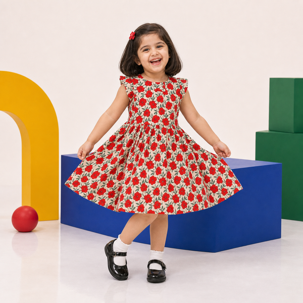 Girls Red Flower Frock